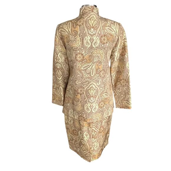 Jeremy Spencer Vintage 100% Silk Tan Gold Paisley 2-Piece Blazer/Skirt Set Sz 10 - Picture 6 of 11